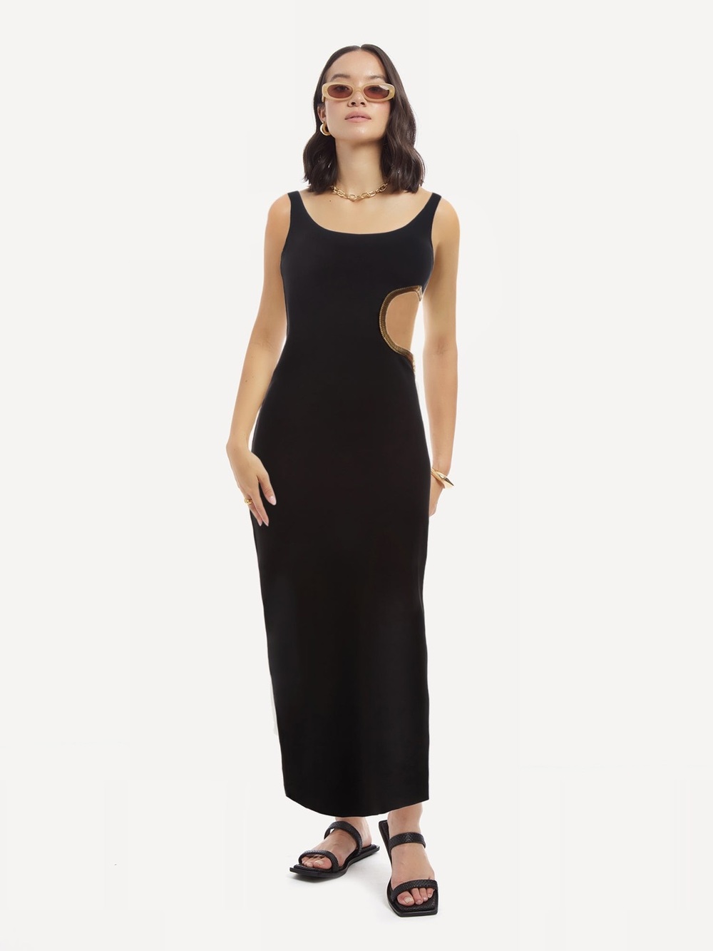 NWT Wyld Blue Black Gold Trim Cutout Maxi Dress Size M